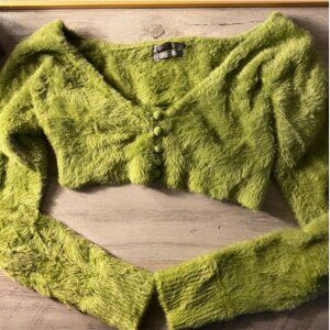 UO Green Fluzzy Crop Sweater.